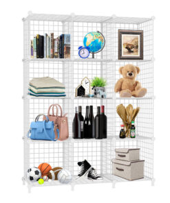 1-SOGA White Portable 12-Cube 3 Column Storage Organiser Foldable DIY Modular Grid Space Saving Shelf