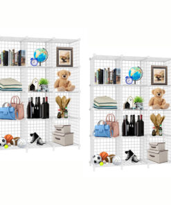 1-SOGA 2X White Portable 12-Cube 3 Column Storage Organiser Foldable DIY Modular Grid Space Saving Shelf