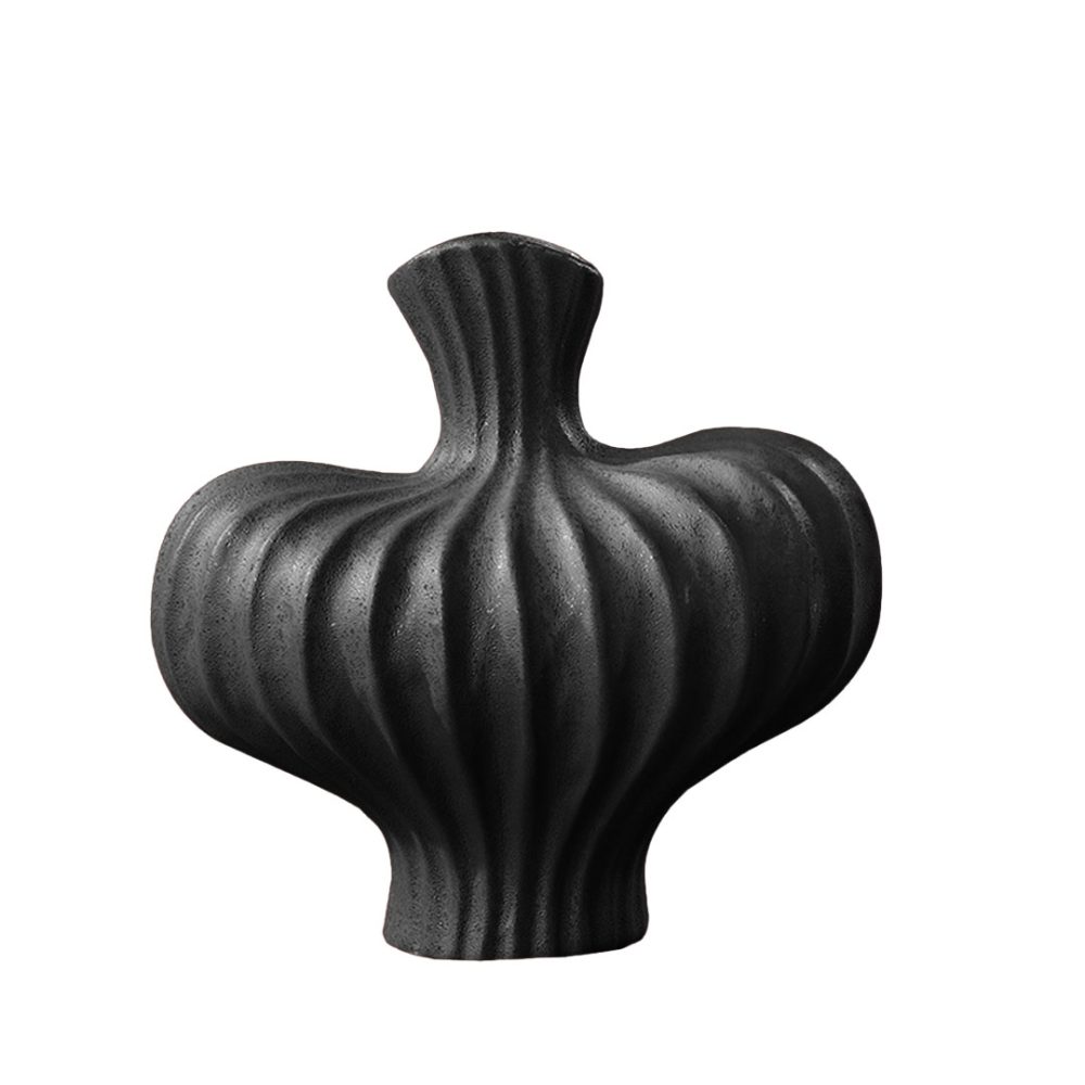 1-SOGA 25X24cm Ornament Small Matte Black Vases Countertop Decoration Accessories Porch Crafts Home Decor