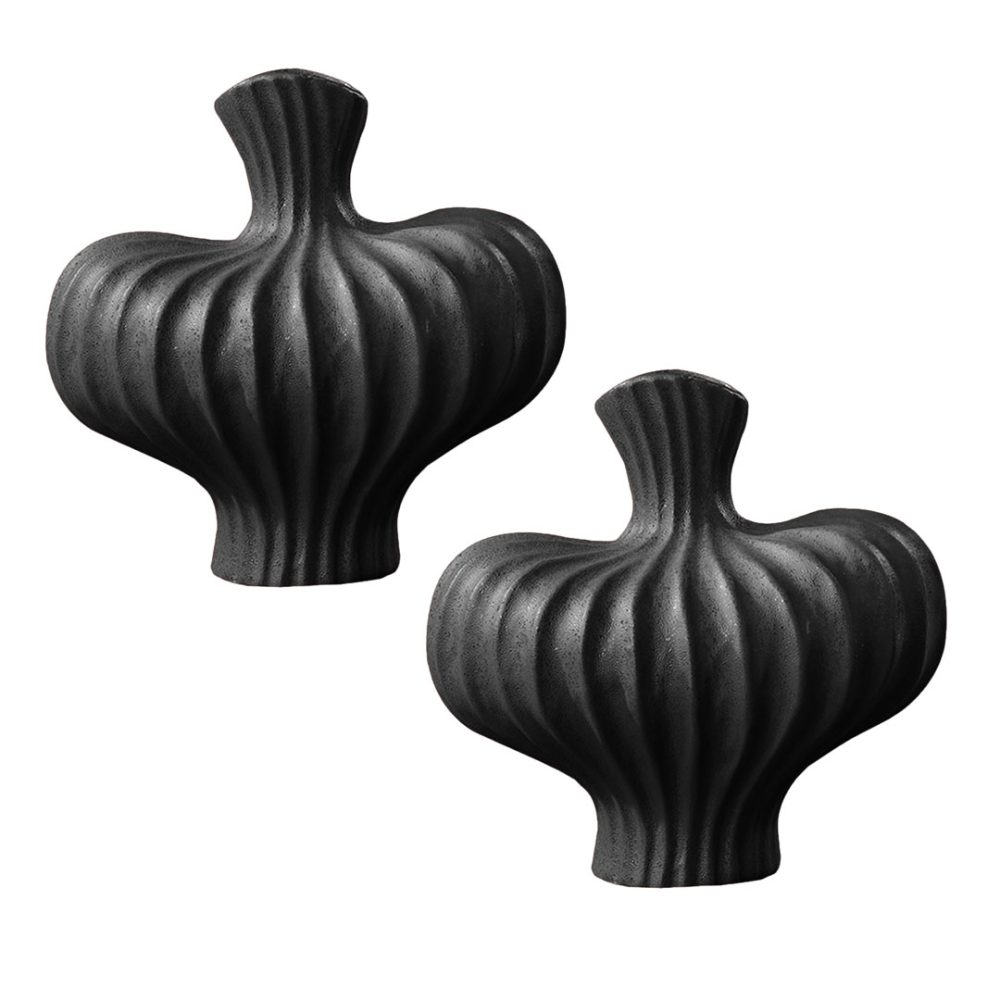 1-SOGA 2X 25X24cm Ornament Small Matte Black Vases Countertop Decoration Accessories Porch Crafts Home Decor