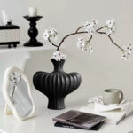 2-SOGA 2X 28X30cm Large Ornament Black Vases Countertop Decoration Accessories Porch Crafts Home Decor