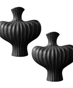 1-SOGA 2X 28X30cm Large Ornament Black Vases Countertop Decoration Accessories Porch Crafts Home Decor