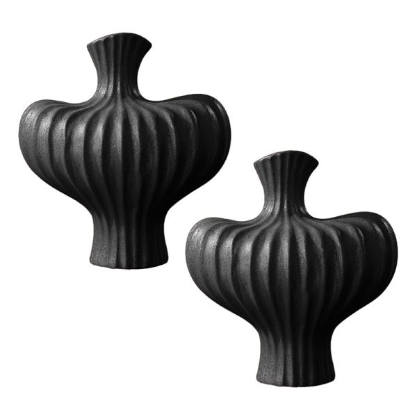 1-SOGA 2X 28X30cm Large Ornament Black Vases Countertop Decoration Accessories Porch Crafts Home Decor
