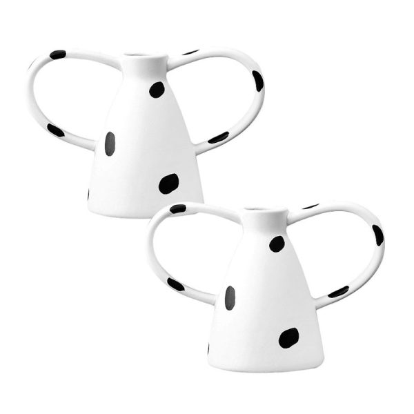 1-SOGA 2X 23.5x11cm Ornament Vase with Polka Dot Handicraft Decorations in Living Room Home Decor