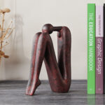2-SOGA 2X 13x20cm Ornament Modern Stickman Art Sculpture Minimalist Resin Statue Round Head for Home Decor and Bookend
