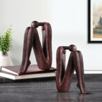 6-SOGA 2X 13x20cm Ornament Modern Stickman Art Sculpture Minimalist Resin Statue Round Head for Home Decor and Bookend