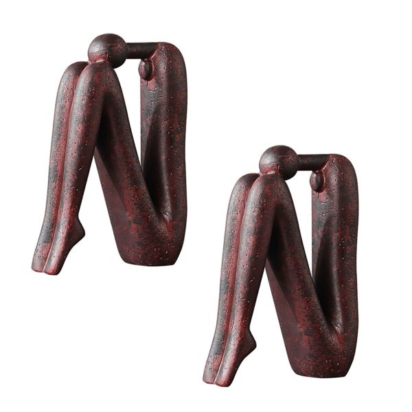 1-SOGA 2X 13x20cm Ornament Modern Stickman Art Sculpture Minimalist Resin Statue Round Head for Home Decor and Bookend