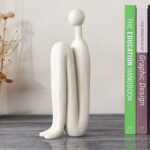 2-SOGA 10x28cm Ornament Modern Stickman Art Sculpture Minimalist Resin Statue Round Head for Home Decor and Bookend