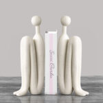 4-SOGA 10x28cm Ornament Modern Stickman Art Sculpture Minimalist Resin Statue Round Head for Home Decor and Bookend