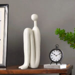 5-SOGA 10x28cm Ornament Modern Stickman Art Sculpture Minimalist Resin Statue Round Head for Home Decor and Bookend