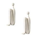 1-SOGA 2X 10x28cm Ornament Modern Stickman Art Sculpture Minimalist Resin Statue Round Head for Home Decor and Bookend