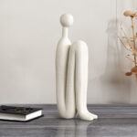 3-SOGA 2X 10x28cm Ornament Modern Stickman Art Sculpture Minimalist Resin Statue Round Head for Home Decor and Bookend