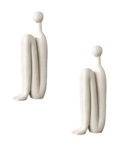 1-SOGA 2X 10x28cm Ornament Modern Stickman Art Sculpture Minimalist Resin Statue Round Head for Home Decor and Bookend