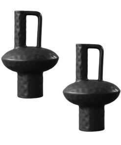 1-SOGA 2X 20x30cm Ornament Contemporary Black Ceramic Vase Decorative for Minimalist and Elegant Home Decor