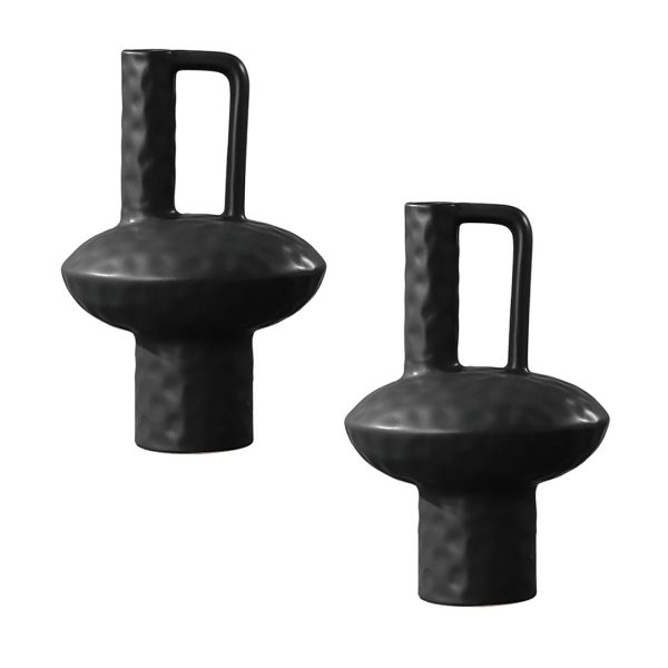 1-SOGA 2X 20x30cm Ornament Contemporary Black Ceramic Vase Decorative for Minimalist and Elegant Home Decor