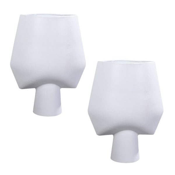 1-SOGA 2X 33x43cm White Large Ornament Bodhi House Ceramic Handcrafted Modern Abstract Square Vase Home Decor