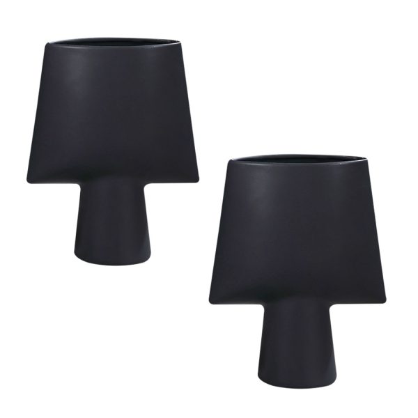 1-SOGA 2X 21x25.5cm Small Black Ornament Geometric Decor Ceramic Vase Flower Pots Decorative for Living Room Decoration