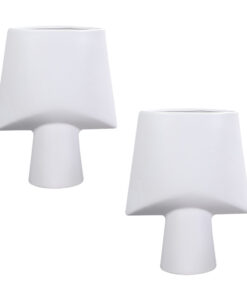 1-SOGA 2X 21x25.5cm Small White Ornament Geometric Decor Ceramic Vase Flower Pots Decorative for Living Room Decoration