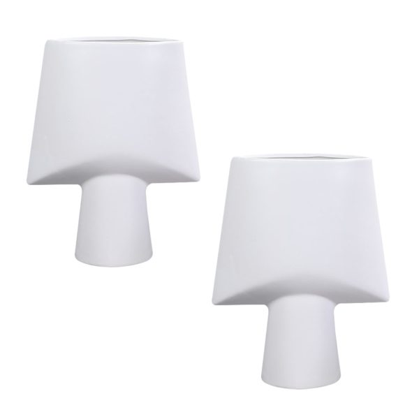 1-SOGA 2X 21x25.5cm Small White Ornament Geometric Decor Ceramic Vase Flower Pots Decorative for Living Room Decoration