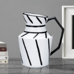 2-SOGA 23.5x19.5cm Ornament Modern Ceramic Decorative Pitcher Striped Vase with Handle with Geometric Design for Home D?cor