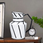 4-SOGA 23.5x19.5cm Ornament Modern Ceramic Decorative Pitcher Striped Vase with Handle with Geometric Design for Home D?cor