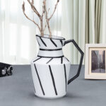 6-SOGA 23.5x19.5cm Ornament Modern Ceramic Decorative Pitcher Striped Vase with Handle with Geometric Design for Home D?cor