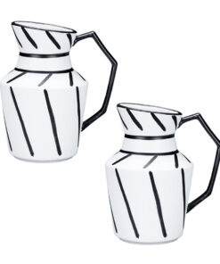 1-SOGA 2X 23.5x19.5cm Ornament Modern Ceramic Decorative Pitcher Striped Vase with Handle with Geometric Design for Home D?cor