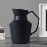 2-SOGA 23.5cmx19.5cm Ornament Black Modern Ceramic Decorative Pitcher Vase with Handle for Home D?cor