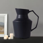 4-SOGA 23.5cmx19.5cm Ornament Black Modern Ceramic Decorative Pitcher Vase with Handle for Home D?cor