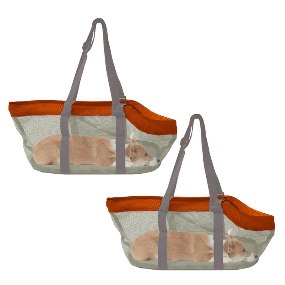 1-SOGA 2X Orange Pet Carrier Bag Breathable Net Mesh Tote Pouch Dog Cat Travel Essentials