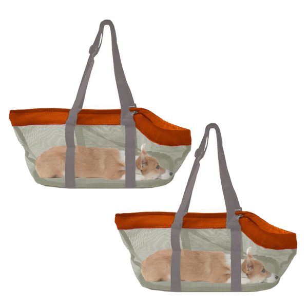 1-SOGA 2X Orange Pet Carrier Bag Breathable Net Mesh Tote Pouch Dog Cat Travel Essentials