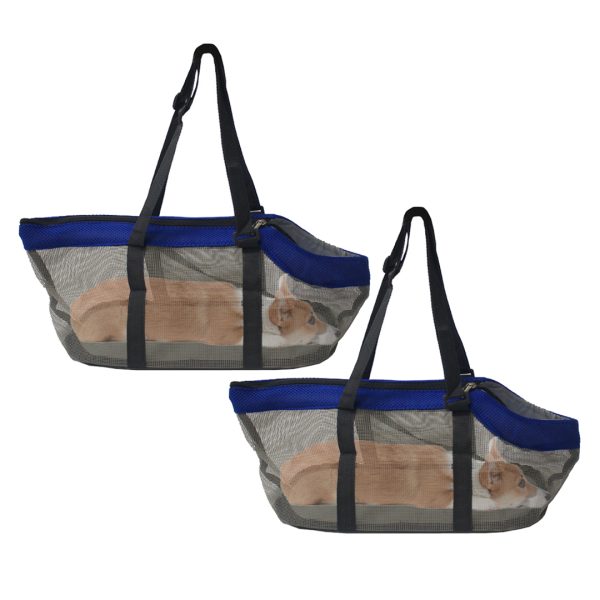 1-SOGA 2X Grey Pet Carrier Bag Breathable Net Mesh Tote Pouch Dog Cat Travel Essentials