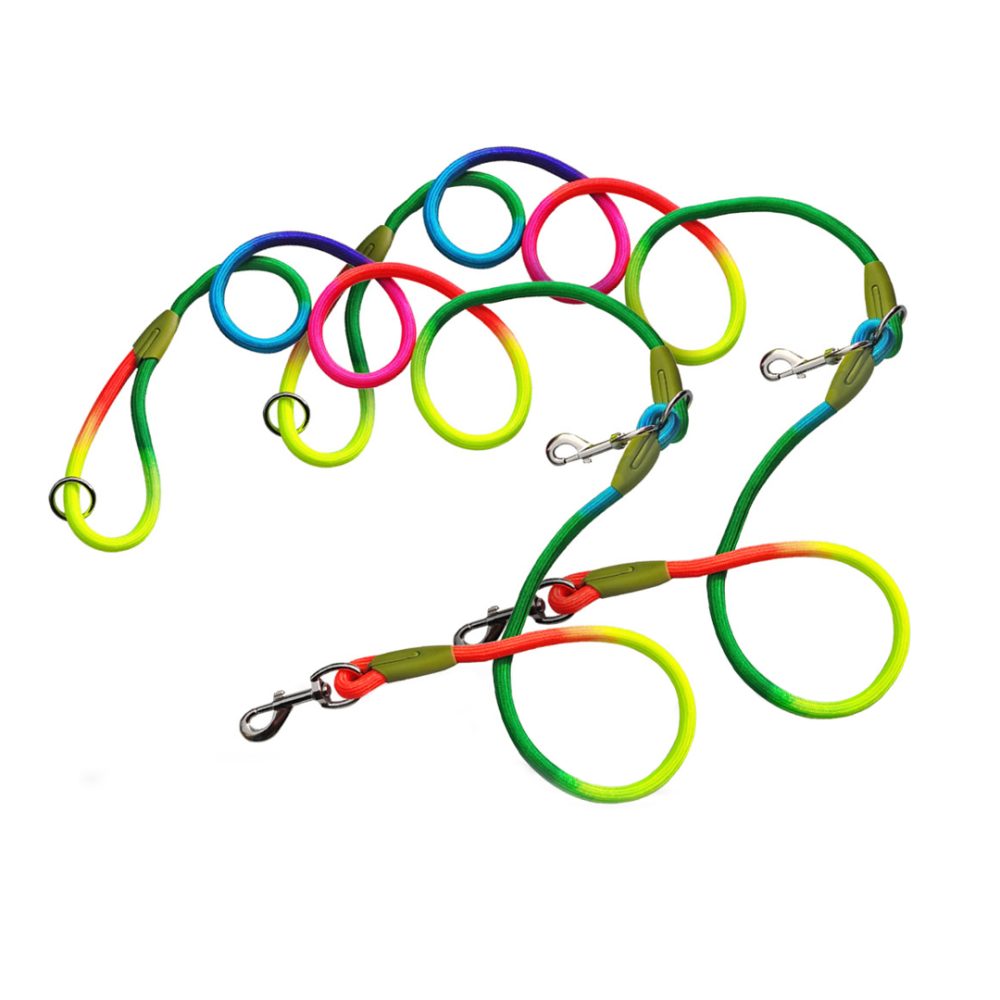 1-SOGA 2X 220cm Multifunction Hands-Free Rope Pet Cat Dog Puppy Double Ended Leash for Walking Training Tracking Obedience Rainbow