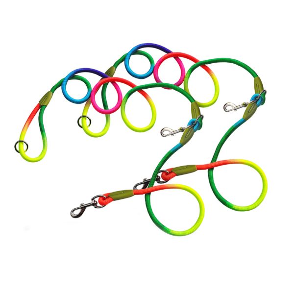 1-SOGA 2X 220cm Multifunction Hands-Free Rope Pet Cat Dog Puppy Double Ended Leash for Walking Training Tracking Obedience Rainbow
