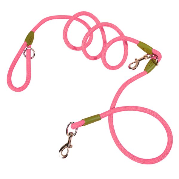 1-SOGA 220cm Multifunction Hands-Free Rope Pet Cat Dog Puppy Double Ended Leash for Walking Training Tracking Obedience Pink