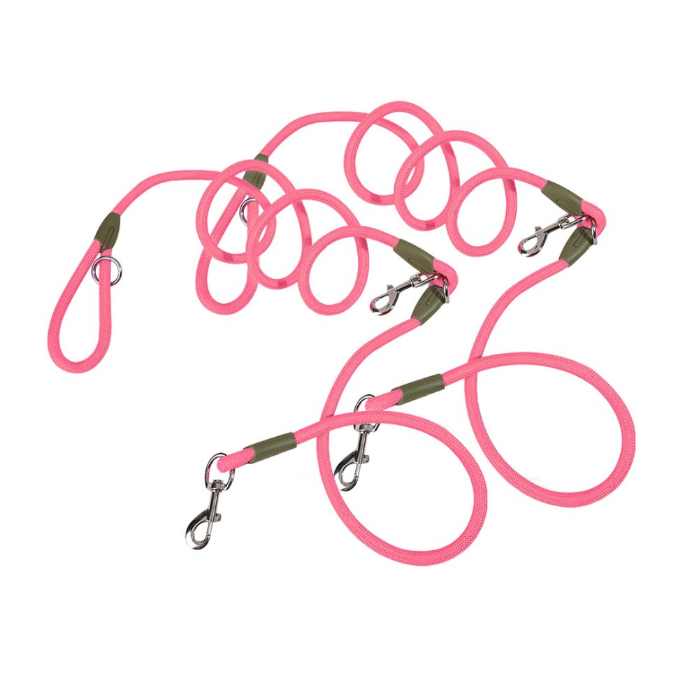 1-SOGA 2X 220cm Multifunction Hands-Free Rope Pet Cat Dog Puppy Double Ended Leash for Walking Training Tracking Obedience Pink