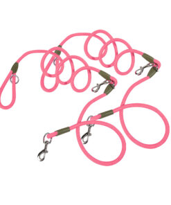 1-SOGA 2X 220cm Multifunction Hands-Free Rope Pet Cat Dog Puppy Double Ended Leash for Walking Training Tracking Obedience Pink
