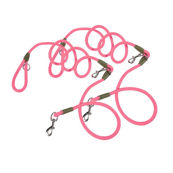 1-SOGA 2X 220cm Multifunction Hands-Free Rope Pet Cat Dog Puppy Double Ended Leash for Walking Training Tracking Obedience Pink