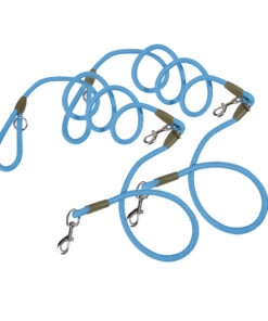 1-SOGA 2X 220cm Multifunction Hands-Free Rope Pet Cat Dog Puppy Double Ended Leash for Walking Training Tracking Obedience Blue