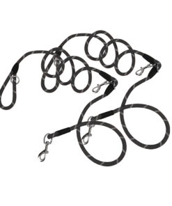 1-SOGA 2X 220cm Multifunction Hands-Free Rope Pet Cat Dog Puppy Double Ended Leash for Walking Training Tracking Obedience Black