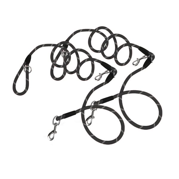 1-SOGA 2X 220cm Multifunction Hands-Free Rope Pet Cat Dog Puppy Double Ended Leash for Walking Training Tracking Obedience Black