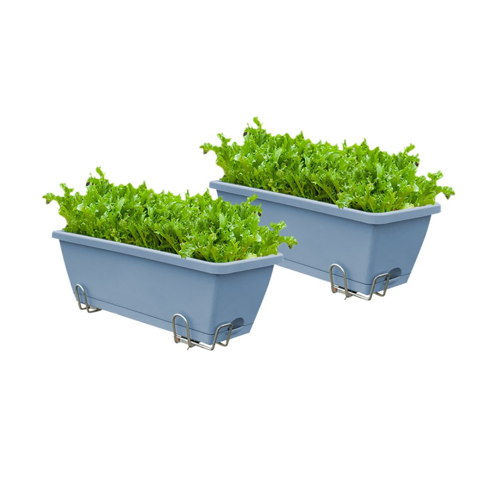 1-SOGA 49.5cm Blue Rectangular Planter Vegetable Herb Flower Outdoor Plastic Box with Holder Balcony Garden Decor Set of 2
