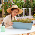 3-SOGA 49.5cm Blue Rectangular Planter Vegetable Herb Flower Outdoor Plastic Box with Holder Balcony Garden Decor Set of 2