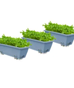 1-SOGA 49.5cm Blue Rectangular Planter Vegetable Herb Flower Outdoor Plastic Box with Holder Balcony Garden Decor Set of 3