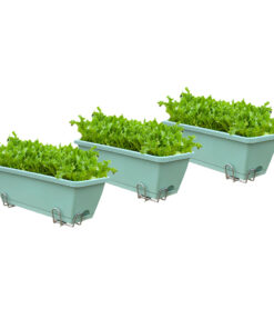 1-SOGA 49.5cm Green Rectangular Planter Vegetable Herb Flower Outdoor Plastic Box with Holder Balcony Garden Decor Set of 3