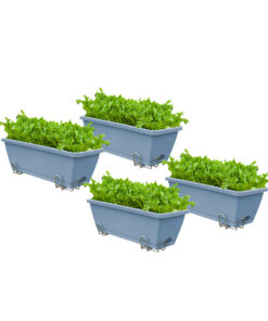 1-SOGA 49.5cm Blue Rectangular Planter Vegetable Herb Flower Outdoor Plastic Box with Holder Balcony Garden Decor Set of 4
