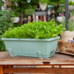 2-SOGA 49.5cm Green Rectangular Planter Vegetable Herb Flower Outdoor Plastic Box with Holder Balcony Garden Decor Set of 4