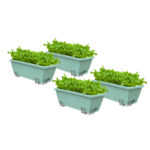 1-SOGA 49.5cm Green Rectangular Planter Vegetable Herb Flower Outdoor Plastic Box with Holder Balcony Garden Decor Set of 4