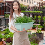3-SOGA 49.5cm Green Rectangular Planter Vegetable Herb Flower Outdoor Plastic Box with Holder Balcony Garden Decor Set of 4