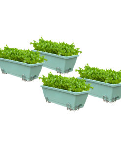 1-SOGA 49.5cm Green Rectangular Planter Vegetable Herb Flower Outdoor Plastic Box with Holder Balcony Garden Decor Set of 4